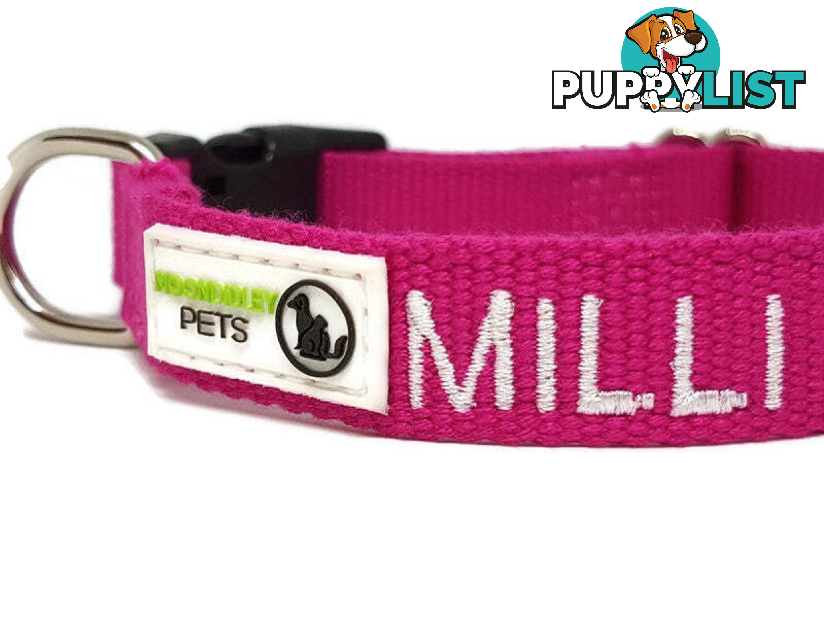 Doggie ID Collar Bamboo Fibre Personalised Embroidered - CCB-CO-001-MGN-NO