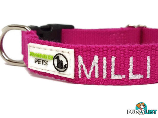 Doggie ID Collar Bamboo Fibre Personalised Embroidered - CCB-CO-001-MGN-NO
