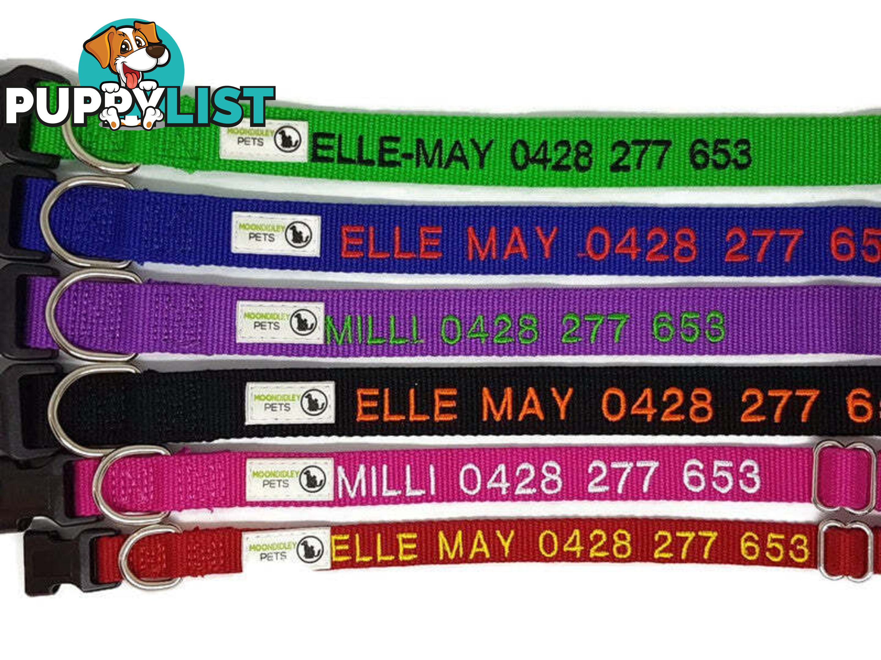 Doggie ID Collar Bamboo Fibre Personalised Embroidered - CCB-CO-001-MGN-NO