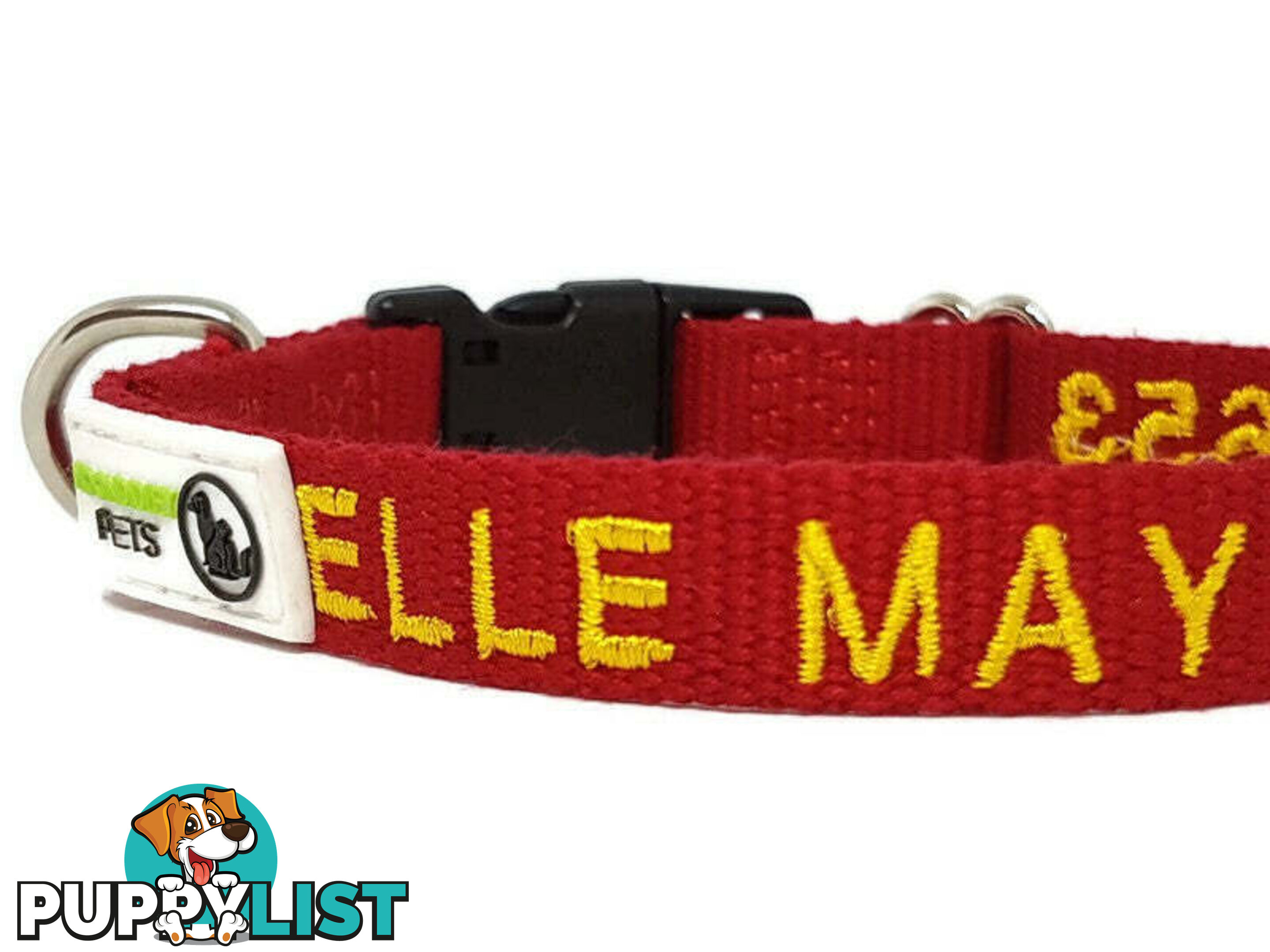 Doggie ID Collar Bamboo Fibre Personalised Embroidered - CCB-CO-001-MGN-NO