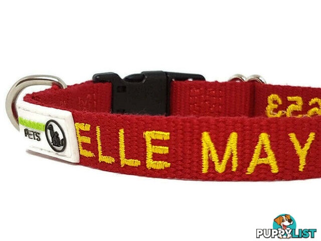 Doggie ID Collar Bamboo Fibre Personalised Embroidered - CCB-CO-001-MGN-NO