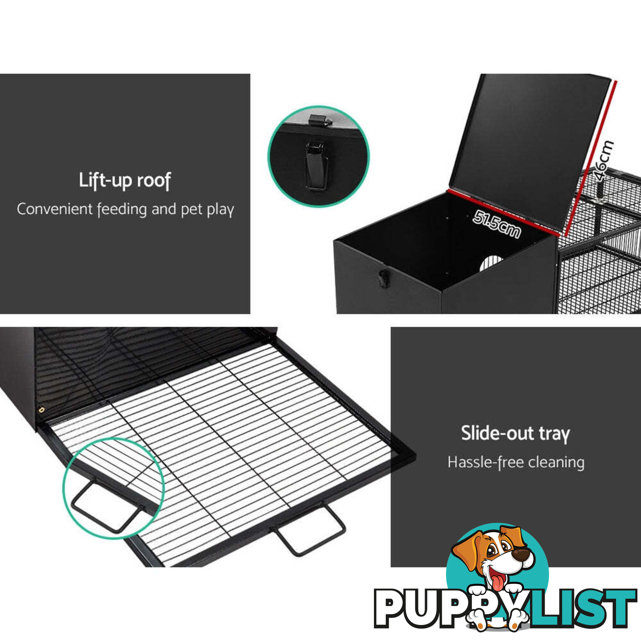 i.Pet Rabbit Cage 122x52cm Hutch Enclosure Carrier Metal - PET-RAB-CAGE-L120