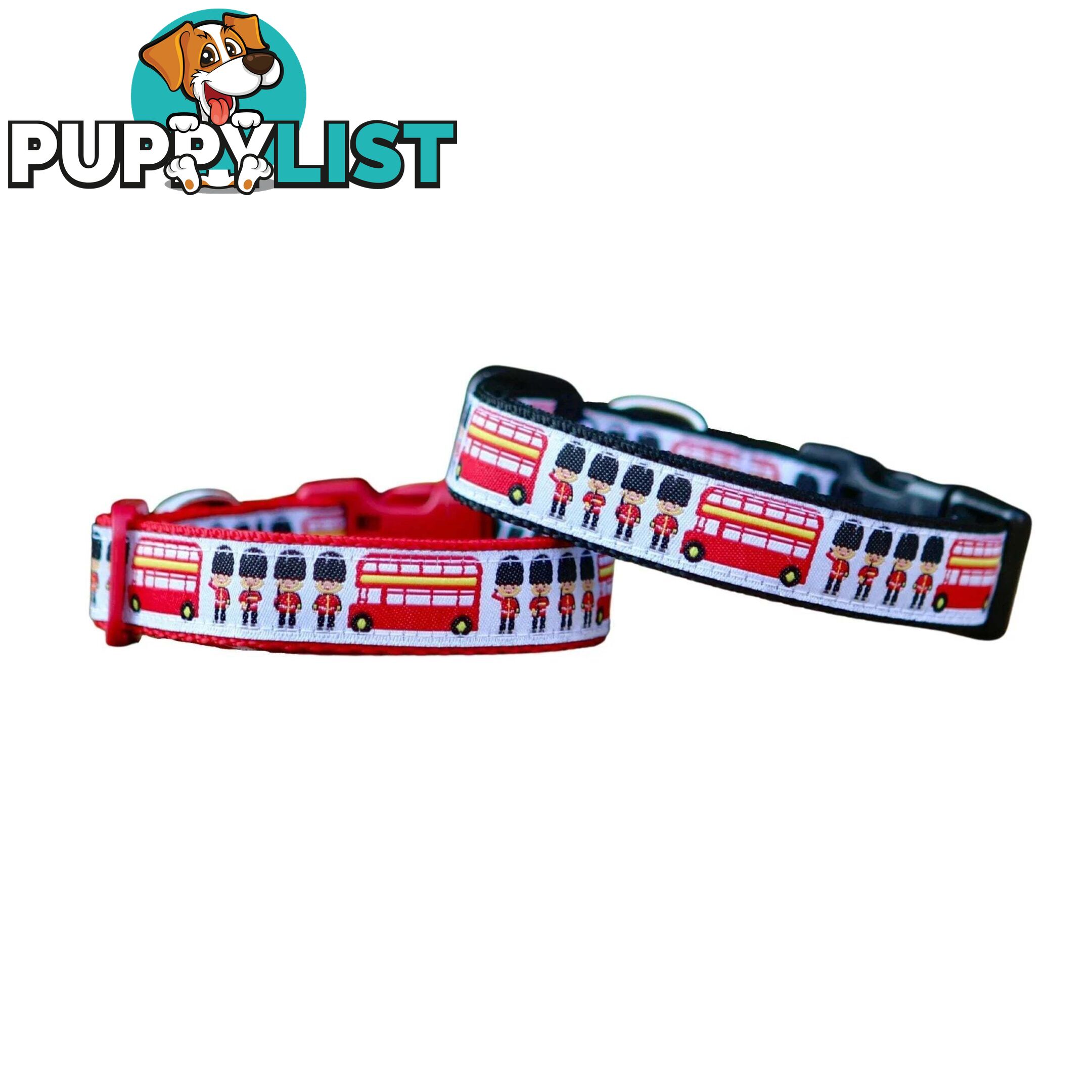London Themed Dog Collar / XS - M - Hand Made by The Bark Side - TBSLONXSRED