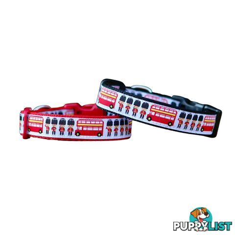 London Themed Dog Collar / XS - M - Hand Made by The Bark Side - TBSLONXSRED