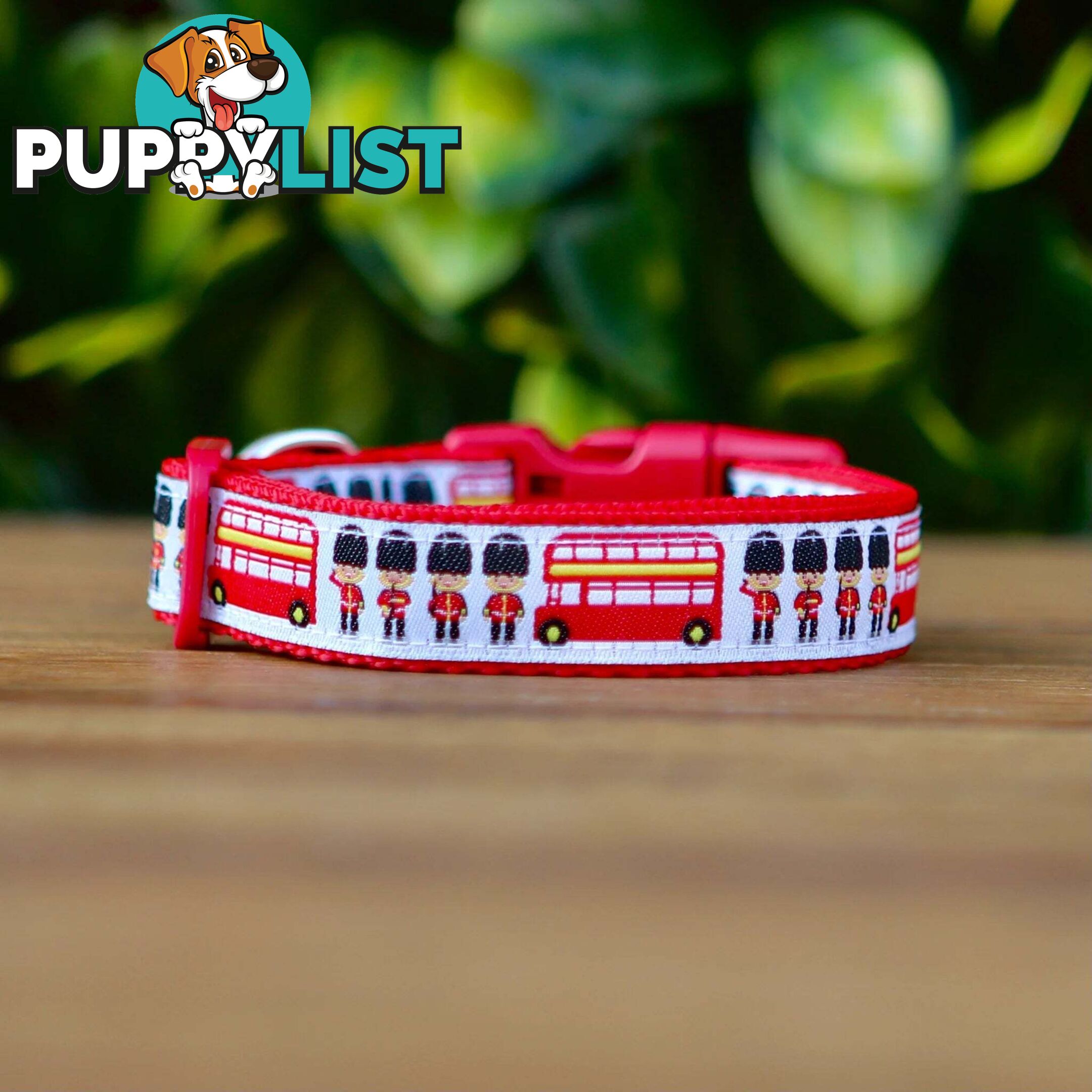 London Themed Dog Collar / XS - M - Hand Made by The Bark Side - TBSLONXSRED