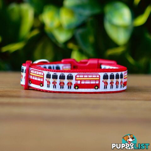 London Themed Dog Collar / XS - M - Hand Made by The Bark Side - TBSLONXSRED