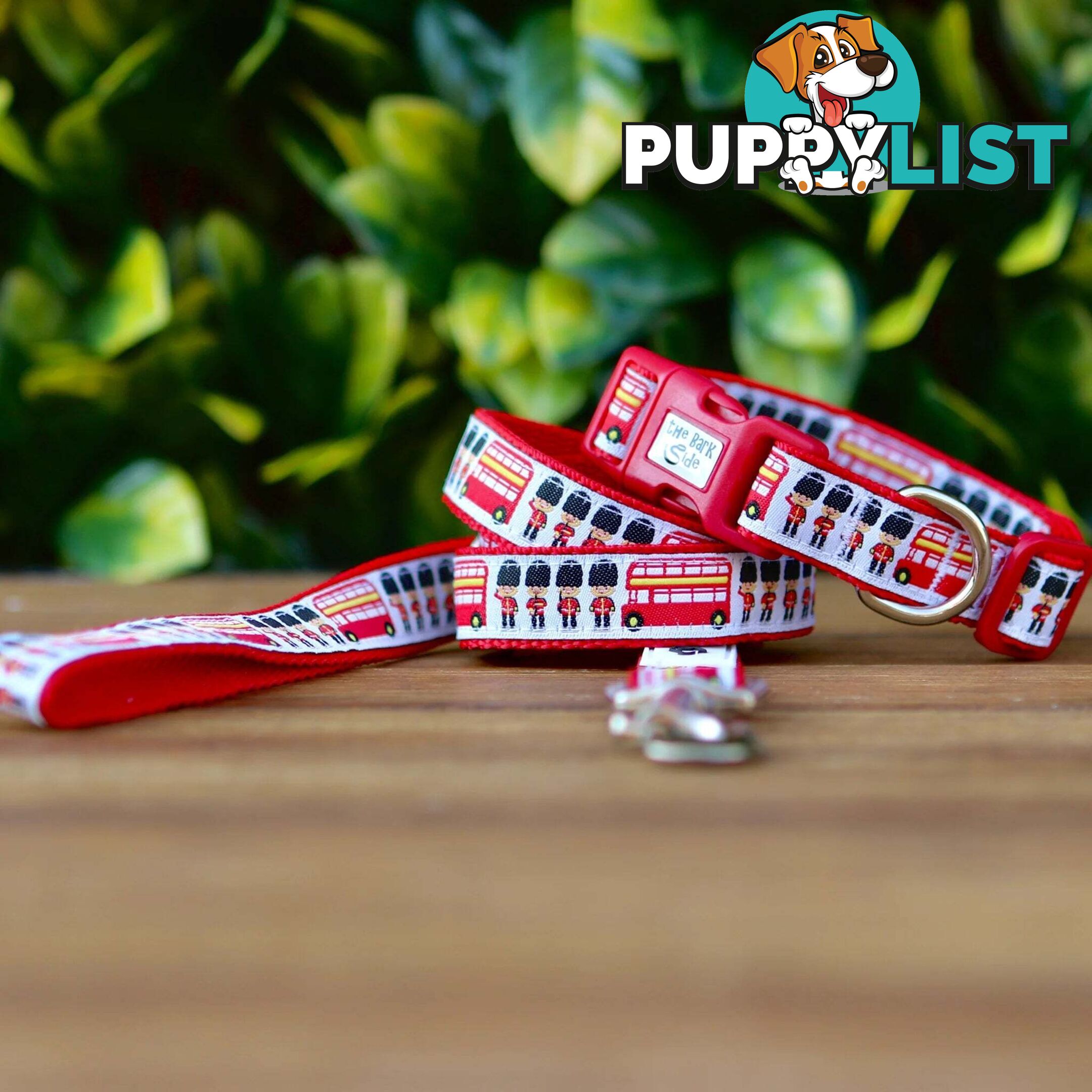 London Themed Dog Collar / XS - M - Hand Made by The Bark Side - TBSLONXSRED