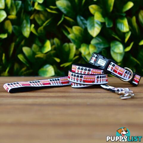 London Themed Dog Collar / XS - M - Hand Made by The Bark Side - TBSLONXSRED
