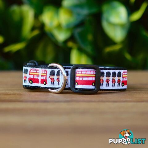 London Themed Dog Collar / XS - M - Hand Made by The Bark Side - TBSLONXSRED