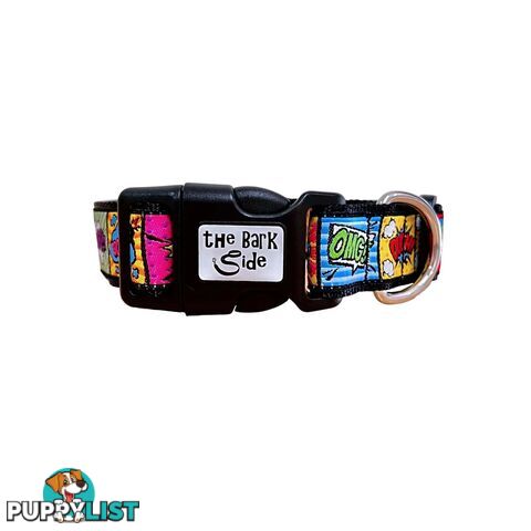 Comic Mania Dog Collar / XS - L - Hand Made by The Bark Side - TBSCOMLGEPNK