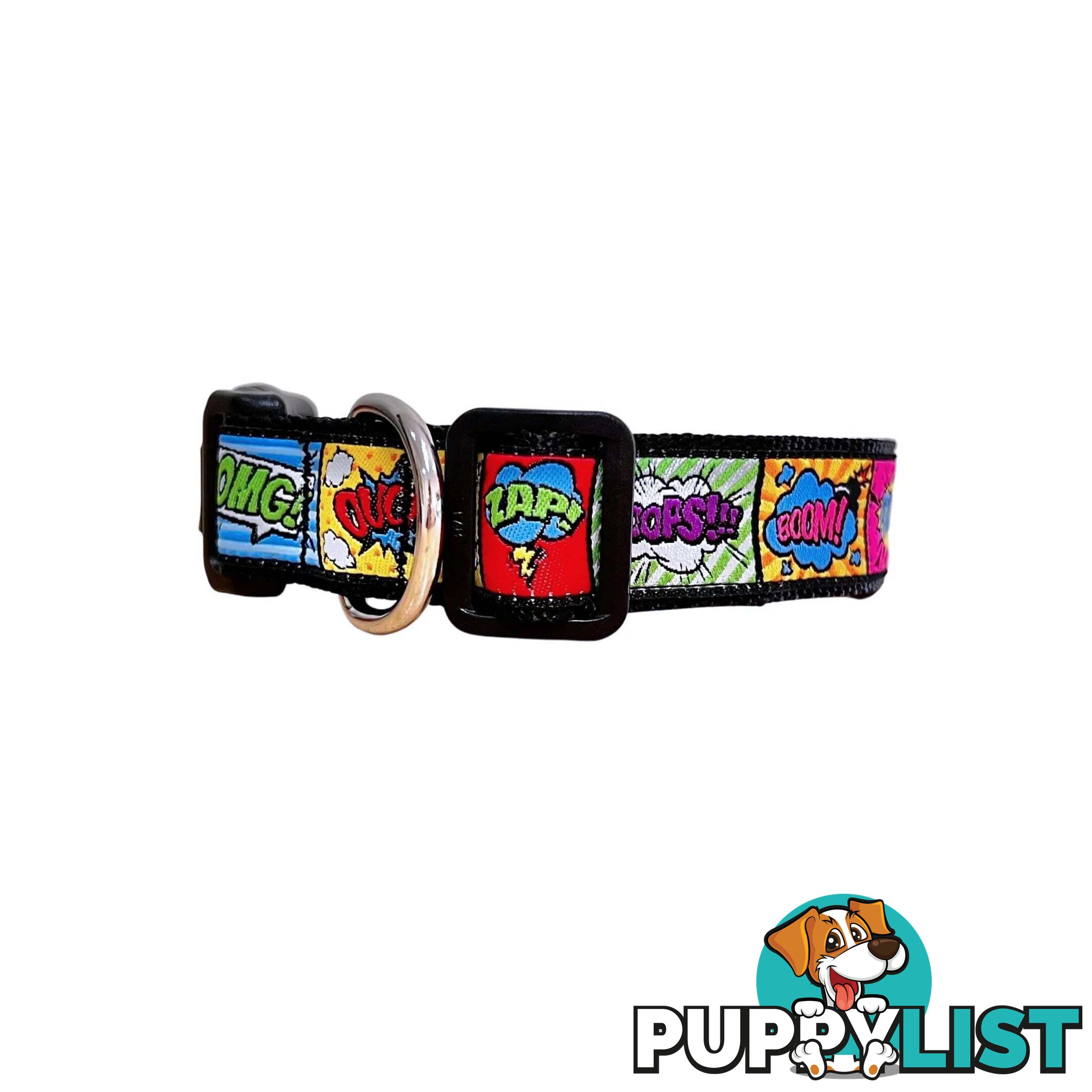 Comic Mania Dog Collar / XS - L - Hand Made by The Bark Side - TBSCOMLGEPNK
