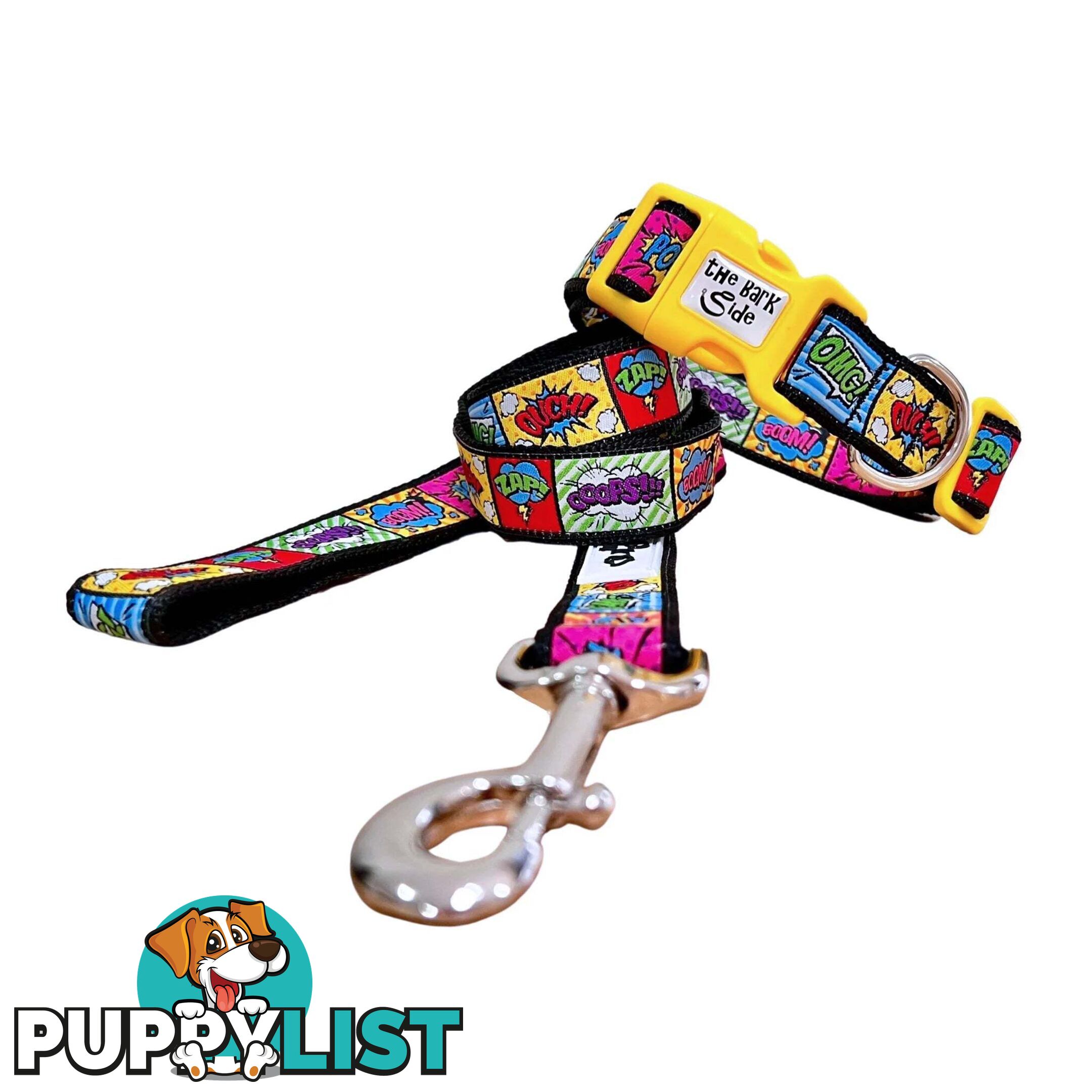 Comic Mania Dog Collar / XS - L - Hand Made by The Bark Side - TBSCOMLGEPNK