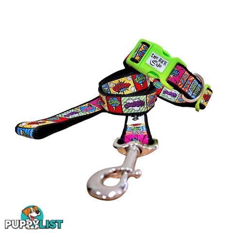 Comic Mania Dog Collar / XS - L - Hand Made by The Bark Side - TBSCOMLGEPNK