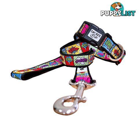 Comic Mania Dog Collar / XS - L - Hand Made by The Bark Side - TBSCOMLGEPNK