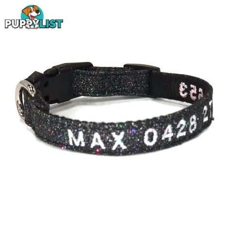 Doggie ID Collar - Bling Glitter Overlay Nylon Collar, Embroidered Personised Custom. - GC-DIC-BLING-L-RED