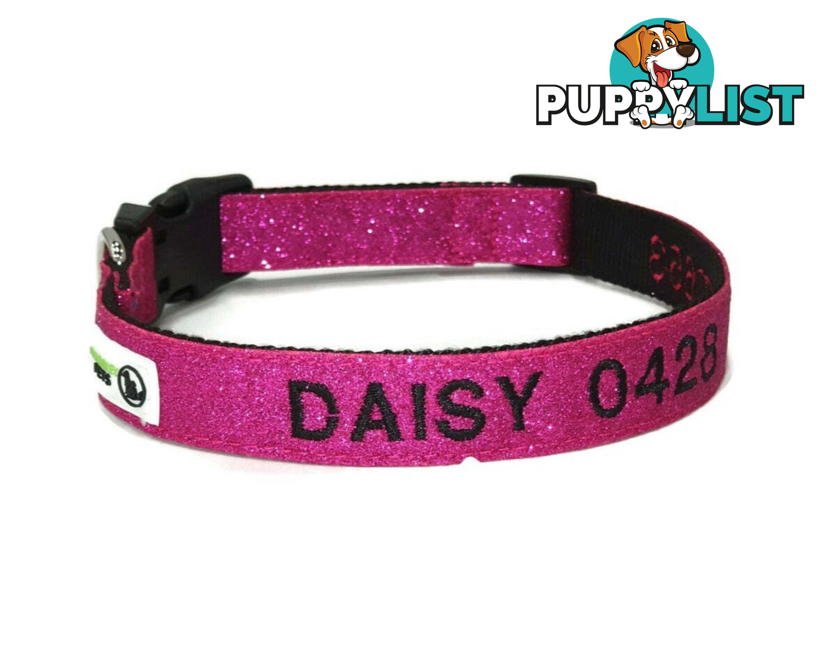 Doggie ID Collar - Bling Glitter Overlay Nylon Collar, Embroidered Personised Custom. - GC-DIC-BLING-L-RED