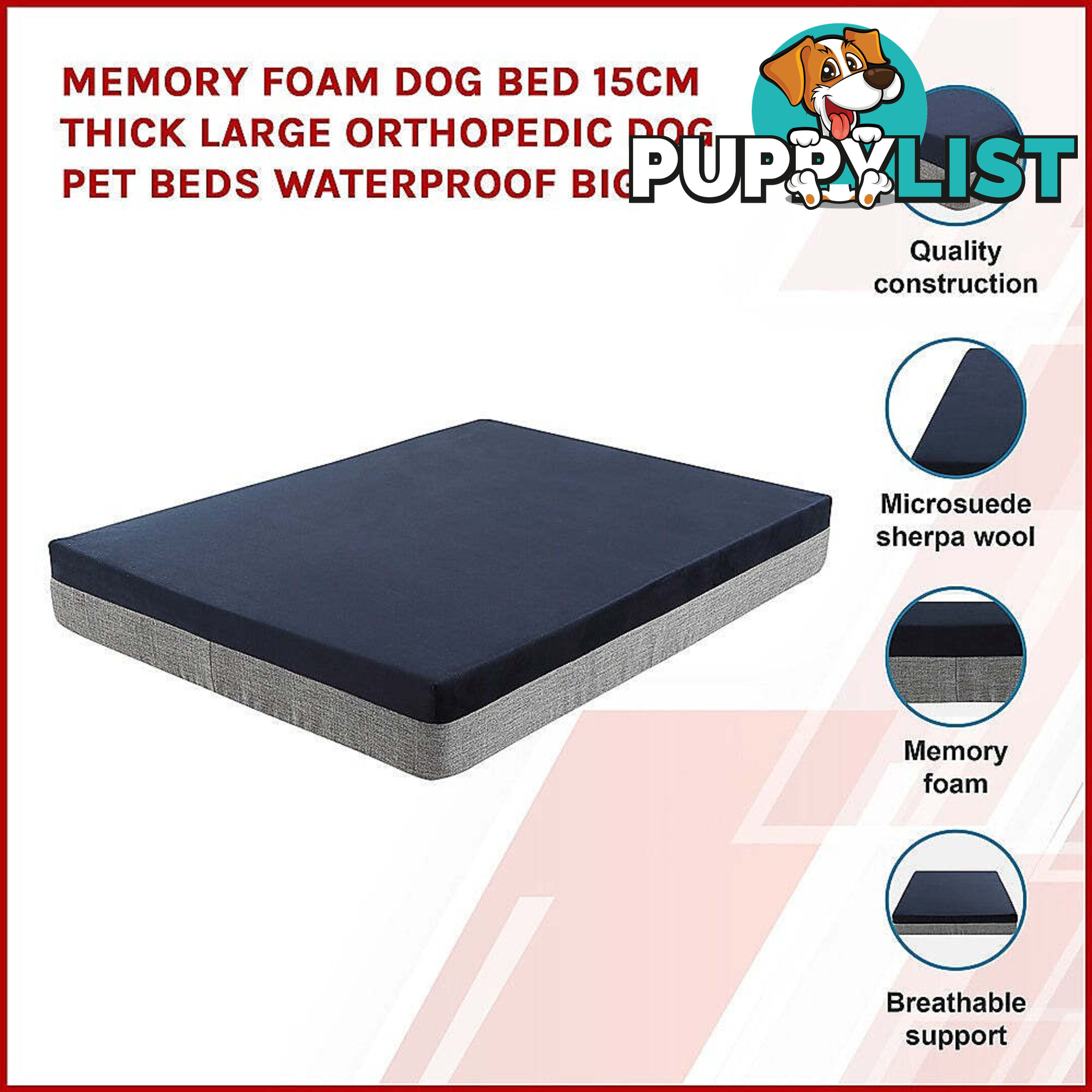 Memory Foam Dog Bed 15CM Thick Large Orthopedic Dog Pet Beds Waterproof Big - V63-826461