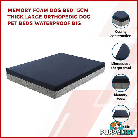 Memory Foam Dog Bed 15CM Thick Large Orthopedic Dog Pet Beds Waterproof Big - V63-826461