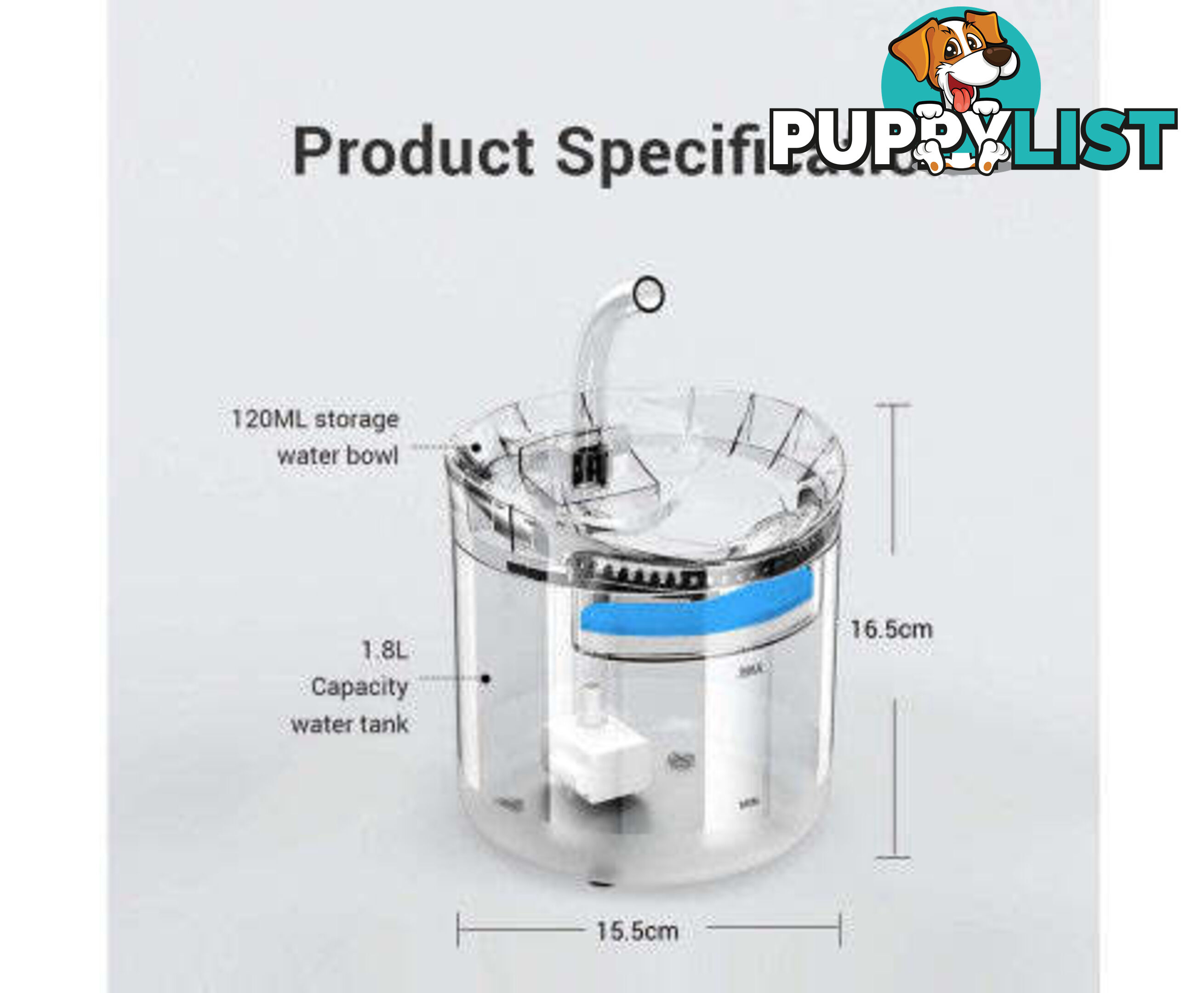 Cat Dog Water Fountain Pet Water Dispenser 1.8L Automatic Drinking Fountain for Cats Kitty Indoor - V324-PET-DRINKBWF060-BAS