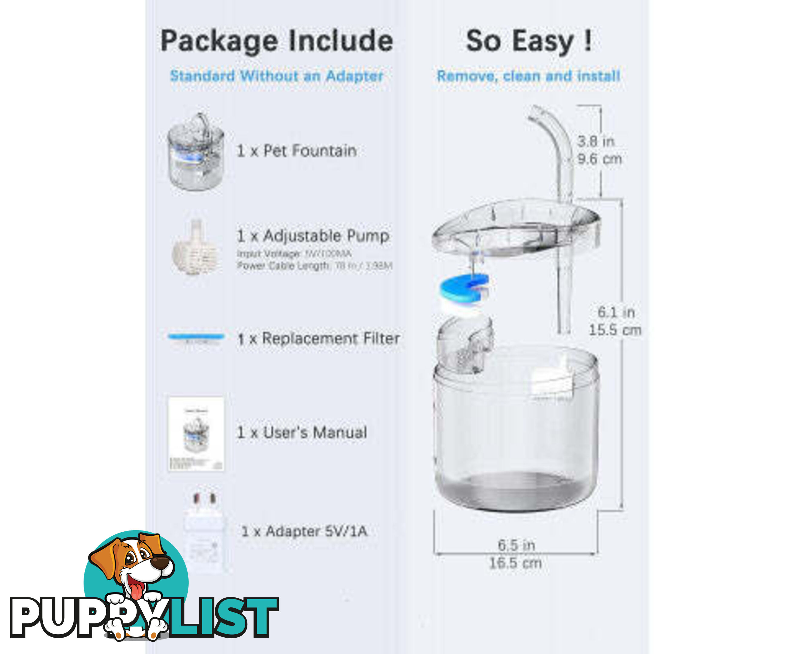 Cat Dog Water Fountain Pet Water Dispenser 1.8L Automatic Drinking Fountain for Cats Kitty Indoor - V324-PET-DRINKBWF060-BAS