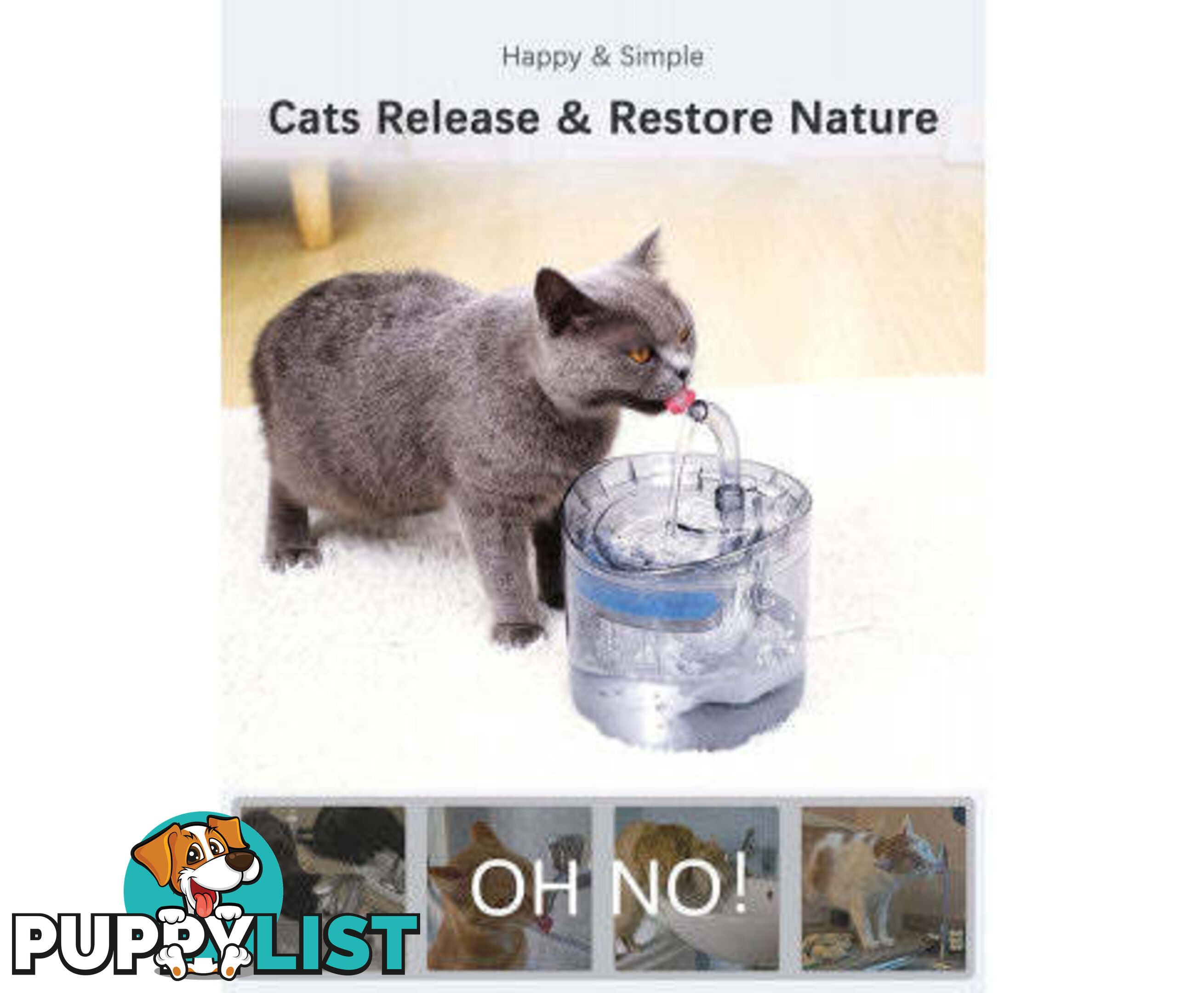 Cat Dog Water Fountain Pet Water Dispenser 1.8L Automatic Drinking Fountain for Cats Kitty Indoor - V324-PET-DRINKBWF060-BAS
