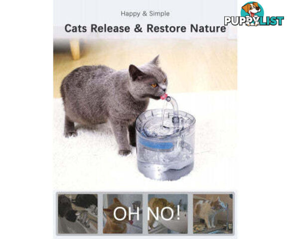 Cat Dog Water Fountain Pet Water Dispenser 1.8L Automatic Drinking Fountain for Cats Kitty Indoor - V324-PET-DRINKBWF060-BAS