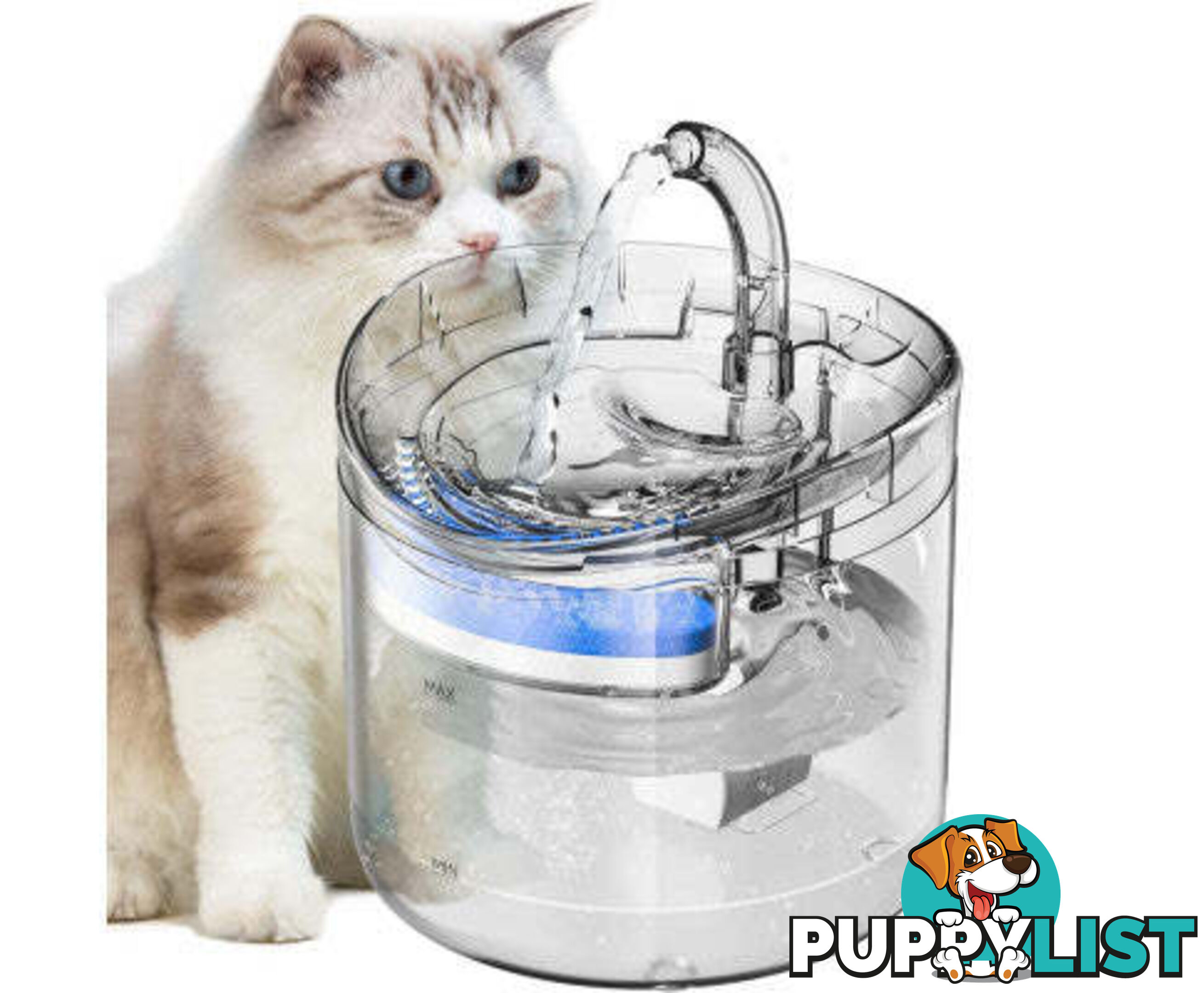 Cat Dog Water Fountain Pet Water Dispenser 1.8L Automatic Drinking Fountain for Cats Kitty Indoor - V324-PET-DRINKBWF060-BAS