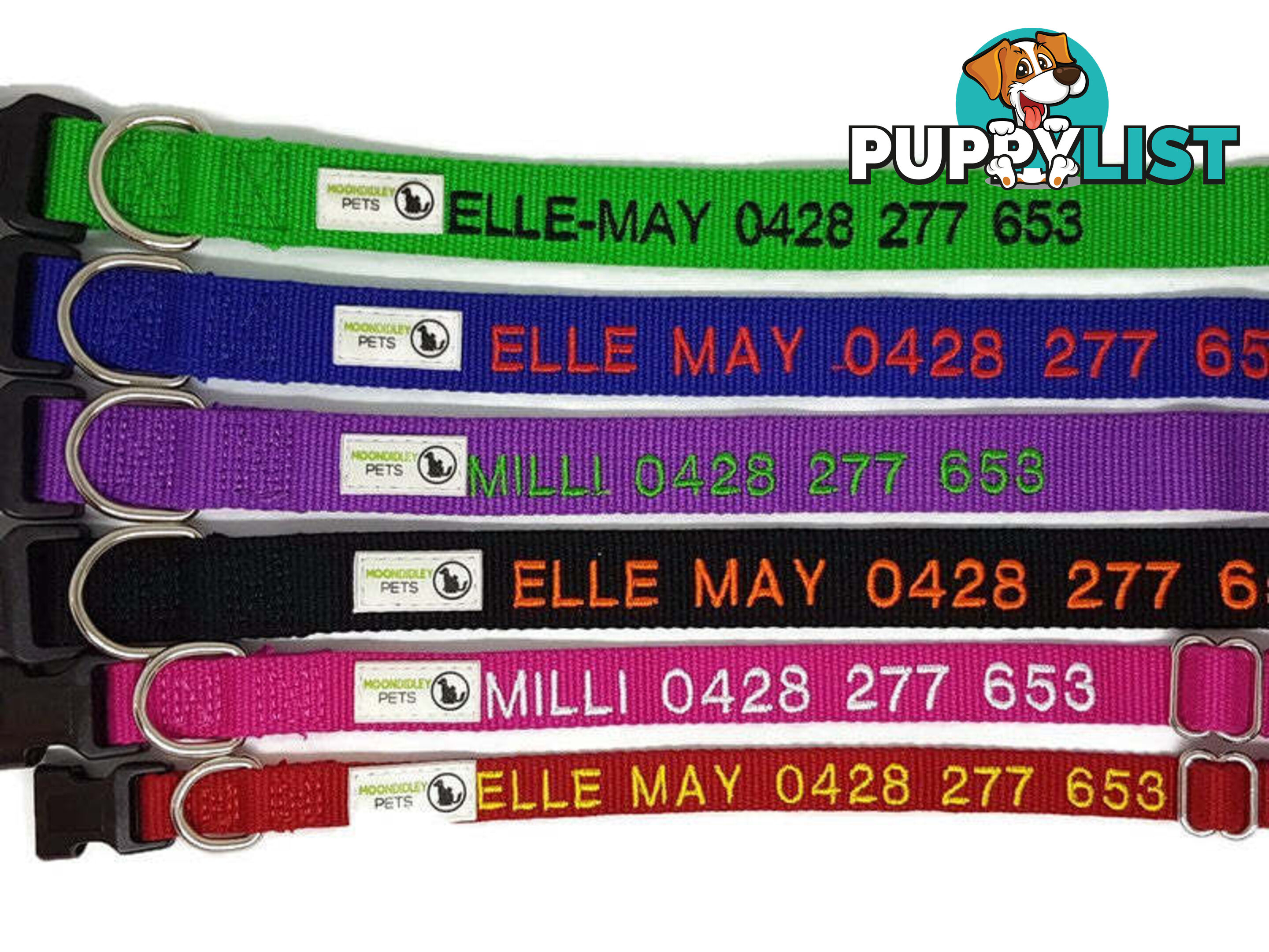 Doggie ID Collar Bamboo Fibre Personalised Embroidered - CCB-CO-001-LPK-NO