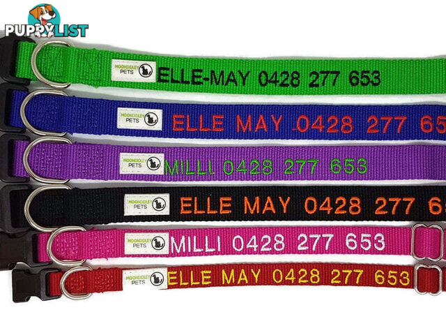 Doggie ID Collar Bamboo Fibre Personalised Embroidered - CCB-CO-001-LPK-NO