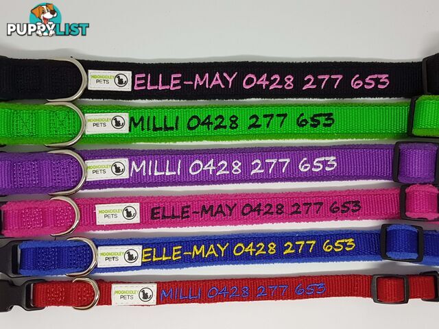 Doggie ID Collar Bamboo Fibre Fleece Padded Personalised Embroidered - CCB-CO-NP5-XSRD-NO