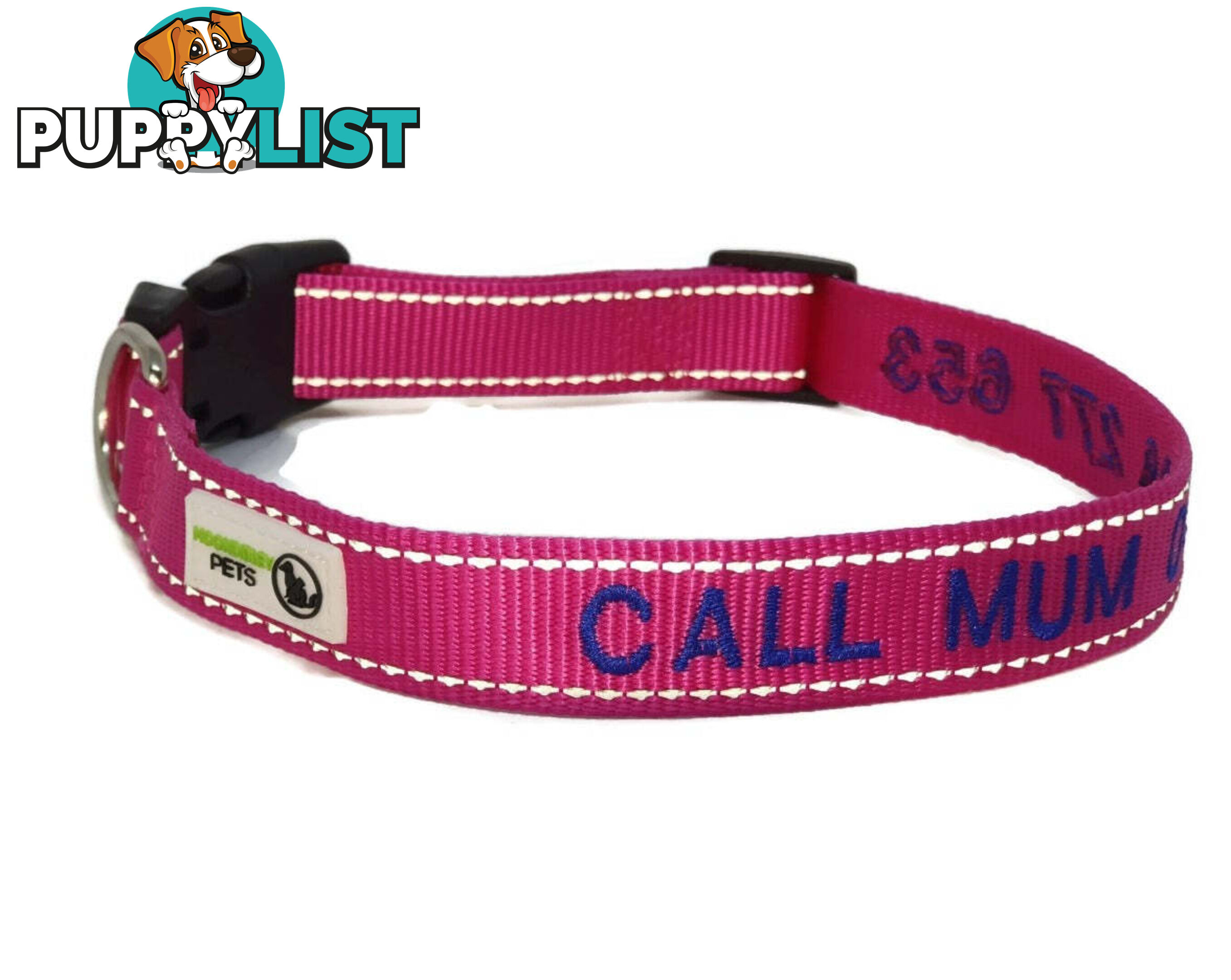 Doggie ID Collar Nylon w/Reflective Stitching Embroidered Personalised Custom. - GC-DIC-031-XL-GRN