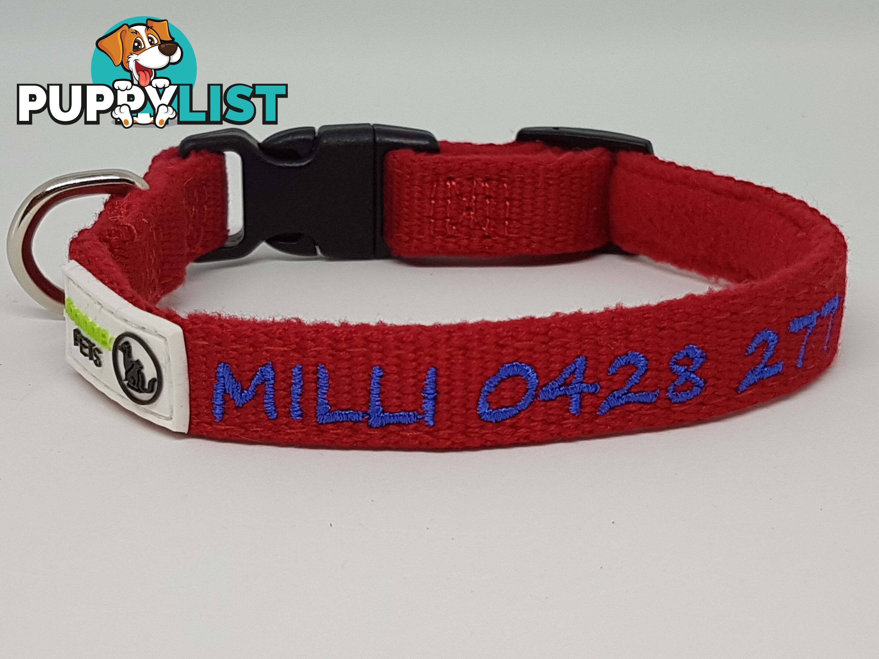 Doggie ID Collar Bamboo Fibre Fleece Padded Personalised Embroidered - CCB-CO-NP5-SPK-NO