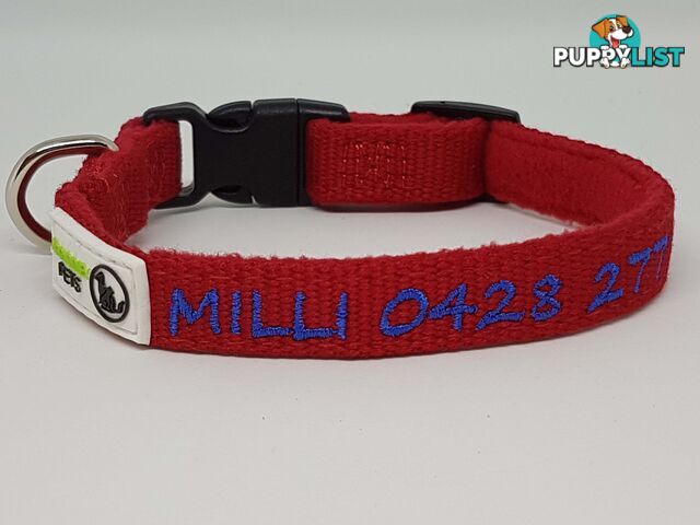 Doggie ID Collar Bamboo Fibre Fleece Padded Personalised Embroidered - CCB-CO-NP5-SPK-NO