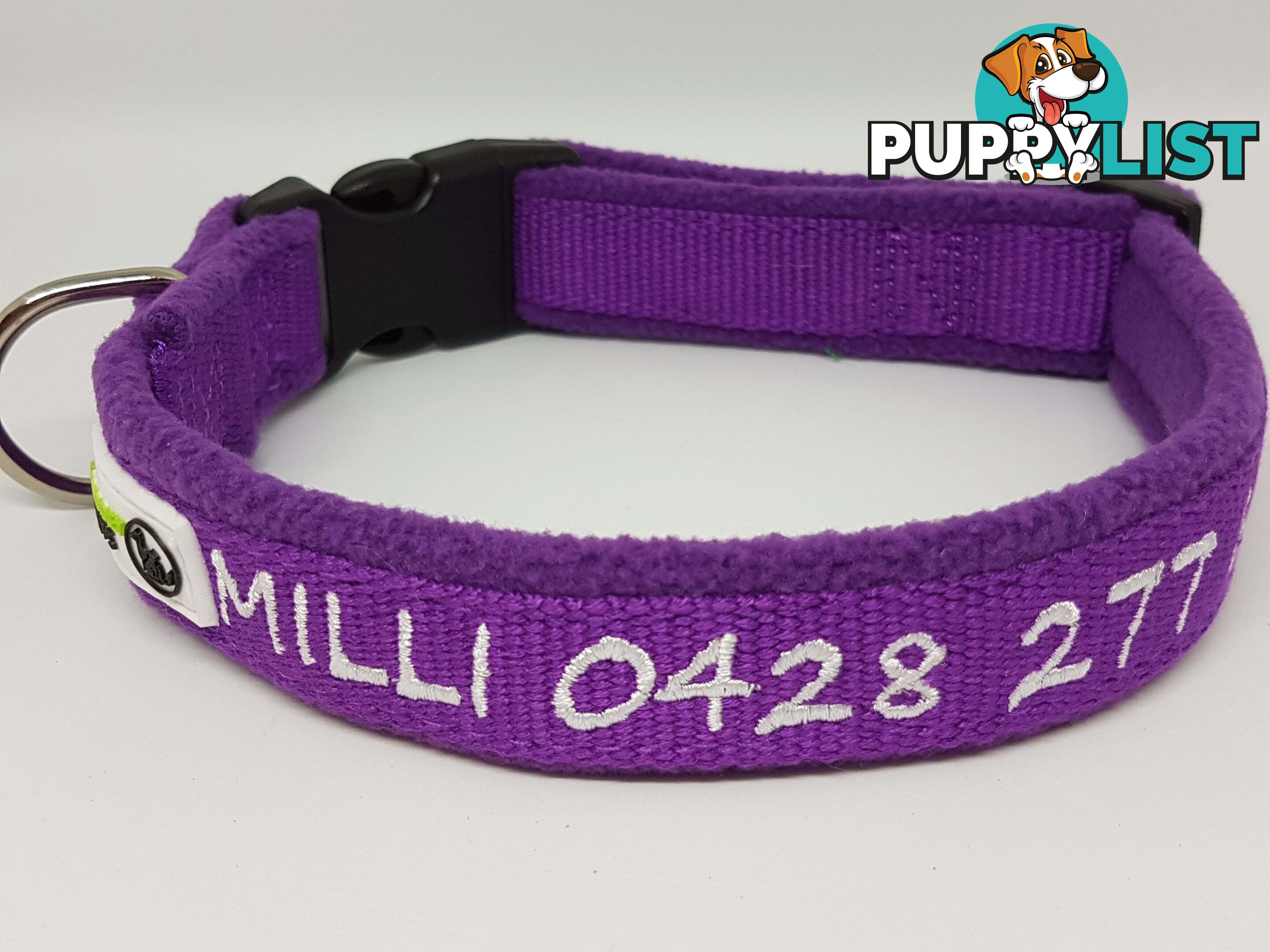 Doggie ID Collar Bamboo Fibre Fleece Padded Personalised Embroidered - CCB-CO-NP5-SPK-NO