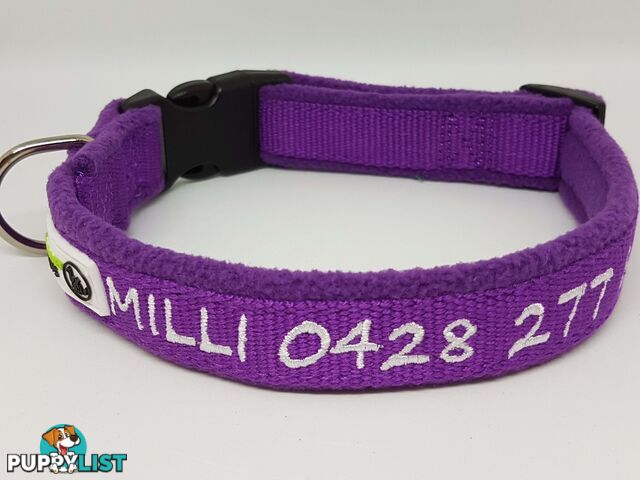 Doggie ID Collar Bamboo Fibre Fleece Padded Personalised Embroidered - CCB-CO-NP5-SPK-NO
