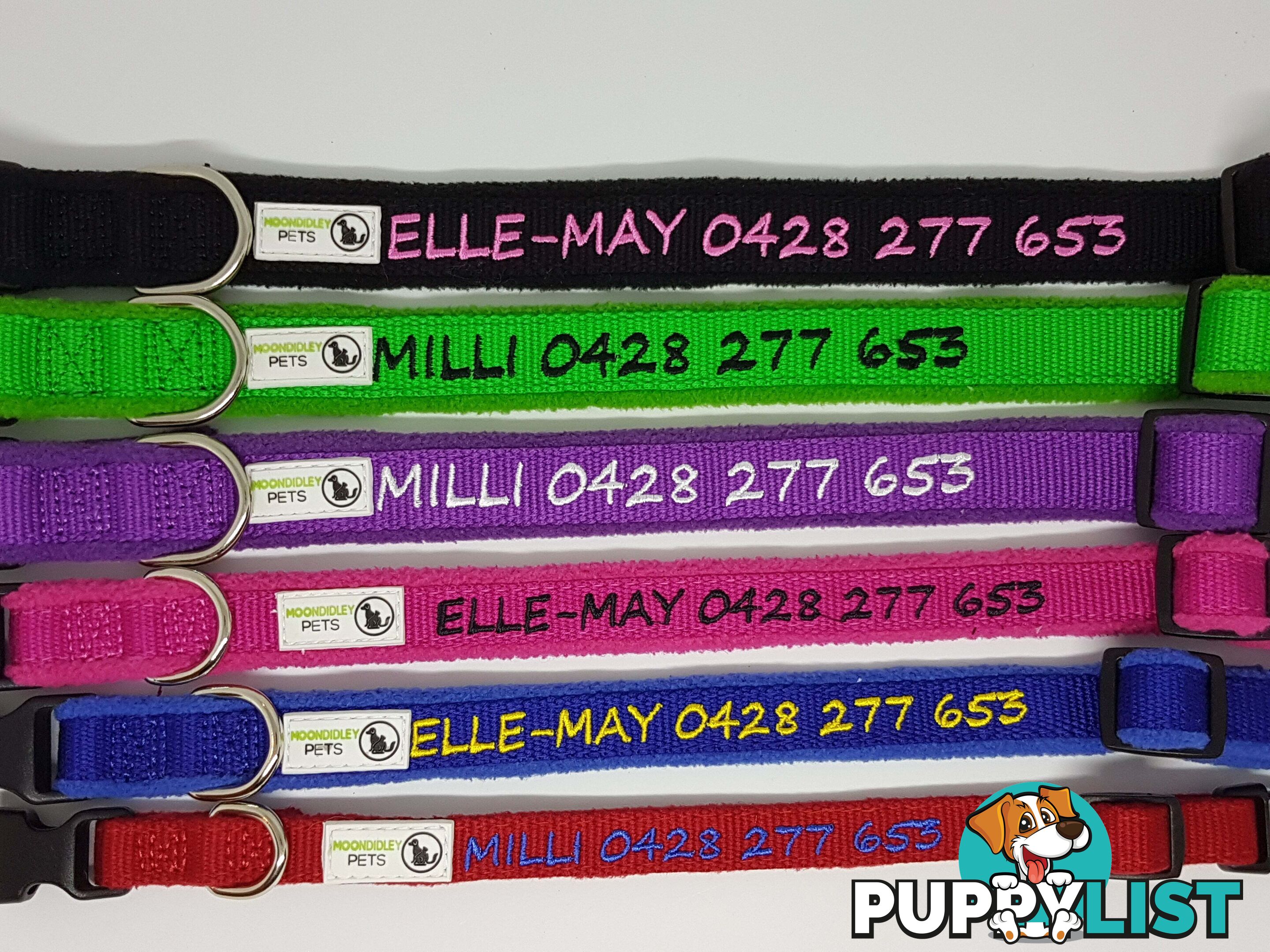 Doggie ID Collar Bamboo Fibre Fleece Padded Personalised Embroidered - CCB-CO-NP5-SPK-NO