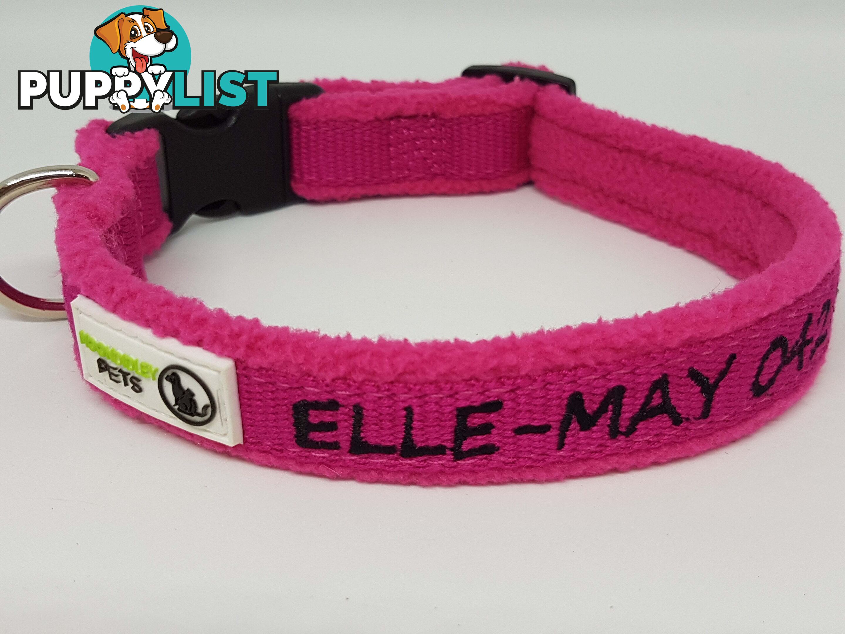 Doggie ID Collar Bamboo Fibre Fleece Padded Personalised Embroidered - CCB-CO-NP5-SPK-NO