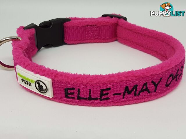 Doggie ID Collar Bamboo Fibre Fleece Padded Personalised Embroidered - CCB-CO-NP5-SPK-NO