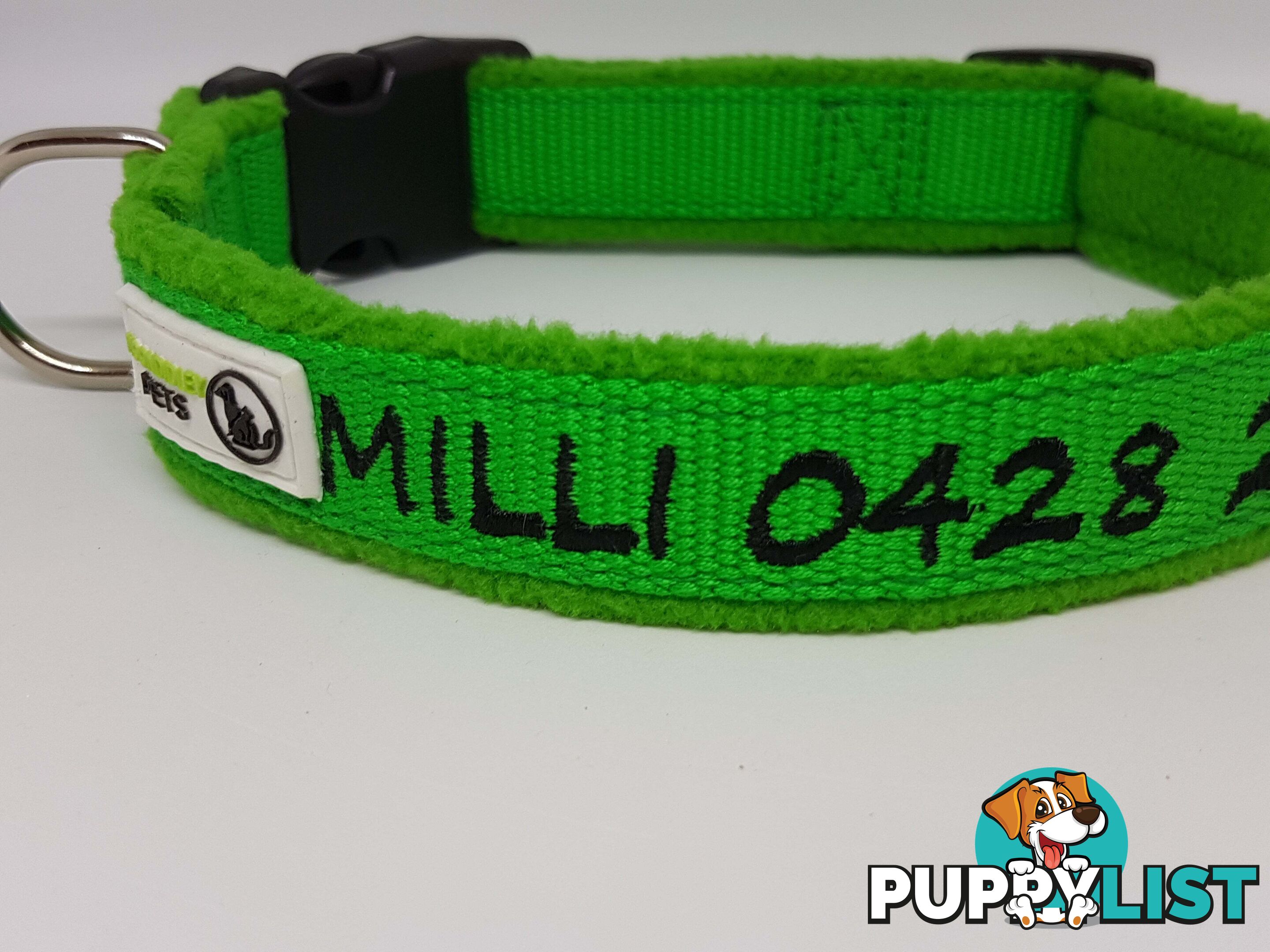 Doggie ID Collar Bamboo Fibre Fleece Padded Personalised Embroidered - CCB-CO-NP5-SPK-NO