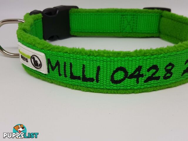 Doggie ID Collar Bamboo Fibre Fleece Padded Personalised Embroidered - CCB-CO-NP5-SPK-NO