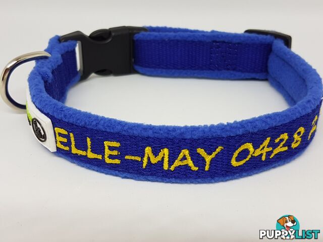 Doggie ID Collar Bamboo Fibre Fleece Padded Personalised Embroidered - CCB-CO-NP5-SPK-NO