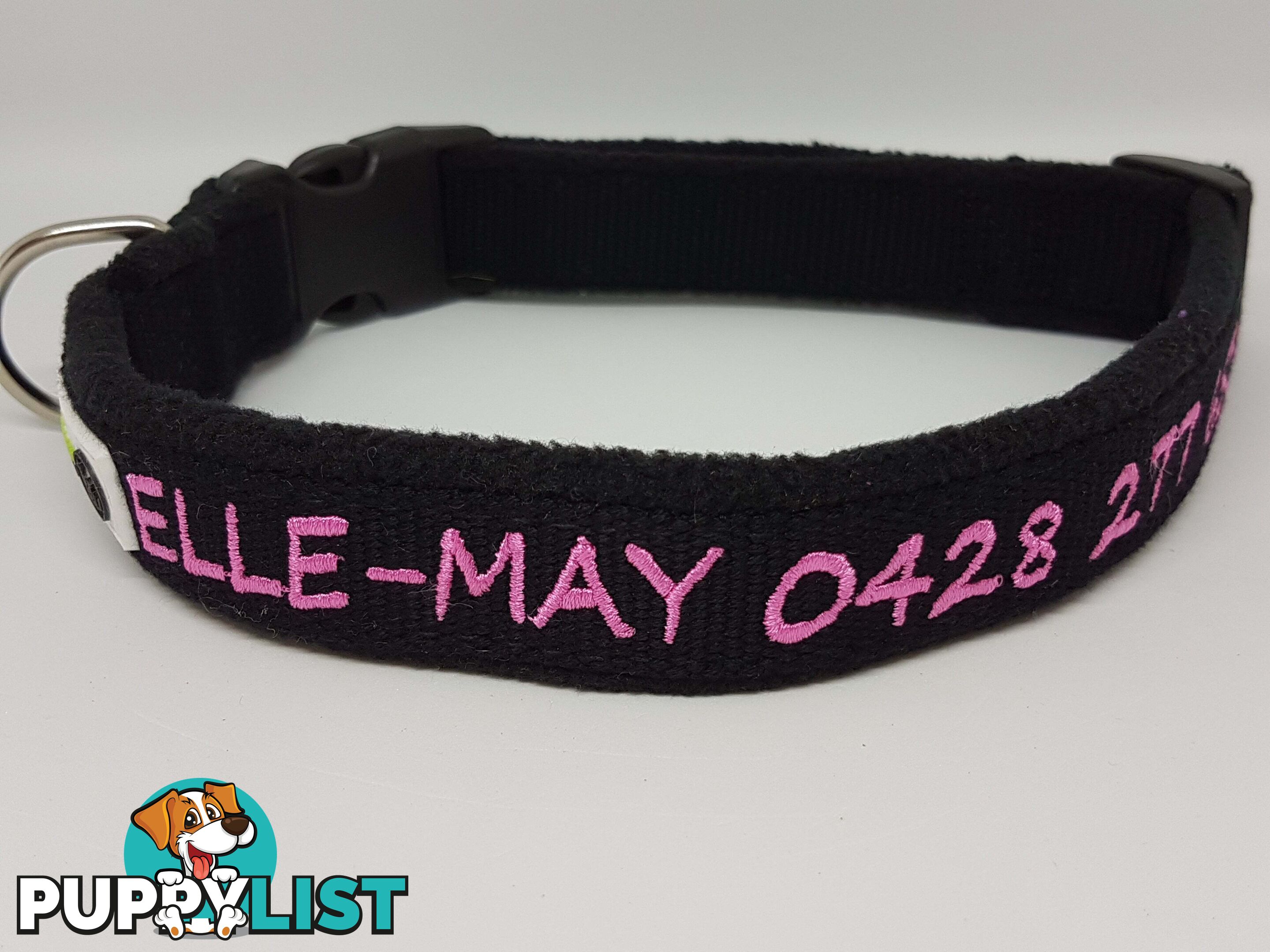 Doggie ID Collar Bamboo Fibre Fleece Padded Personalised Embroidered - CCB-CO-NP5-SPK-NO