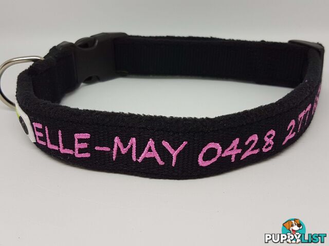 Doggie ID Collar Bamboo Fibre Fleece Padded Personalised Embroidered - CCB-CO-NP5-SPK-NO