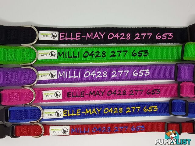Doggie ID Collar Bamboo Fibre Fleece Padded Personalised Embroidered - CCB-CO-NP5-MPK-NO
