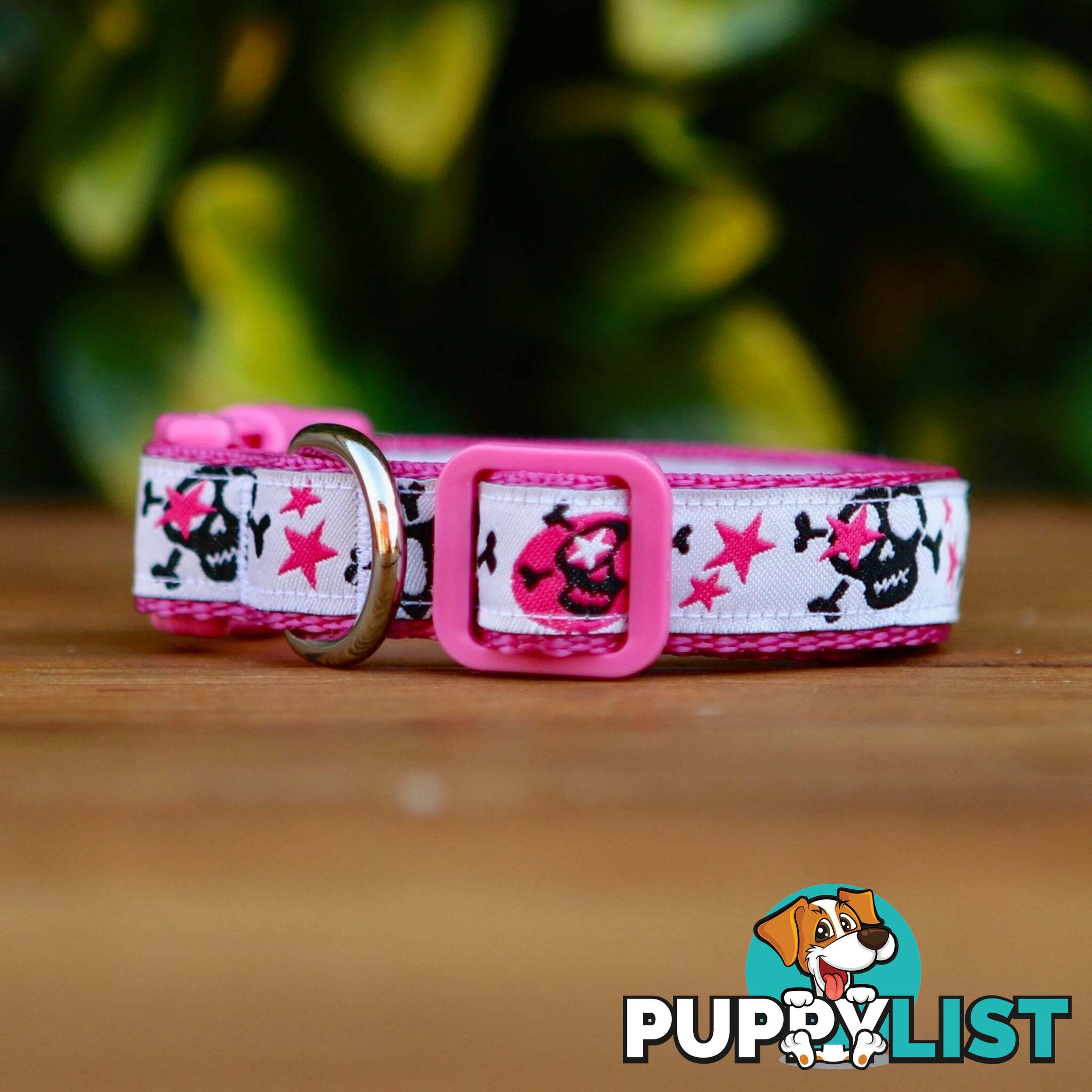 Skulls & Stars Dog Collar - Hand Made by The Bark Side - TBSSKUMEDBLU