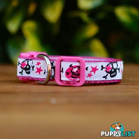 Skulls & Stars Dog Collar - Hand Made by The Bark Side - TBSSKUMEDBLU