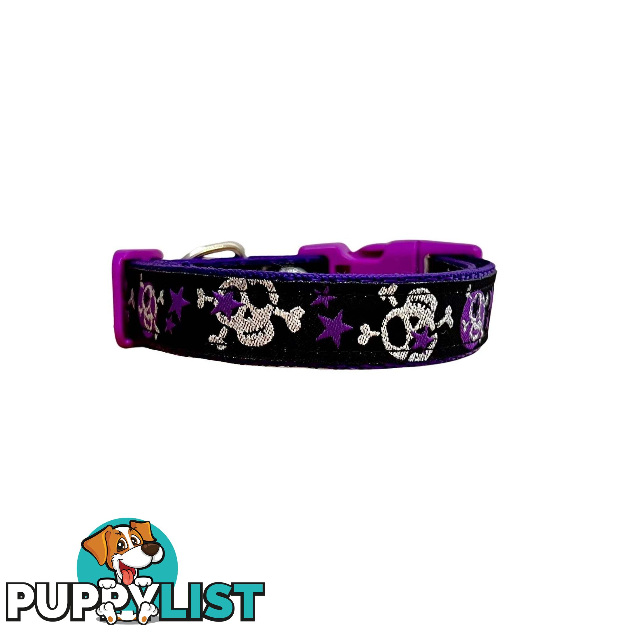 Skulls & Stars Dog Collar - Hand Made by The Bark Side - TBSSKUMEDBLU