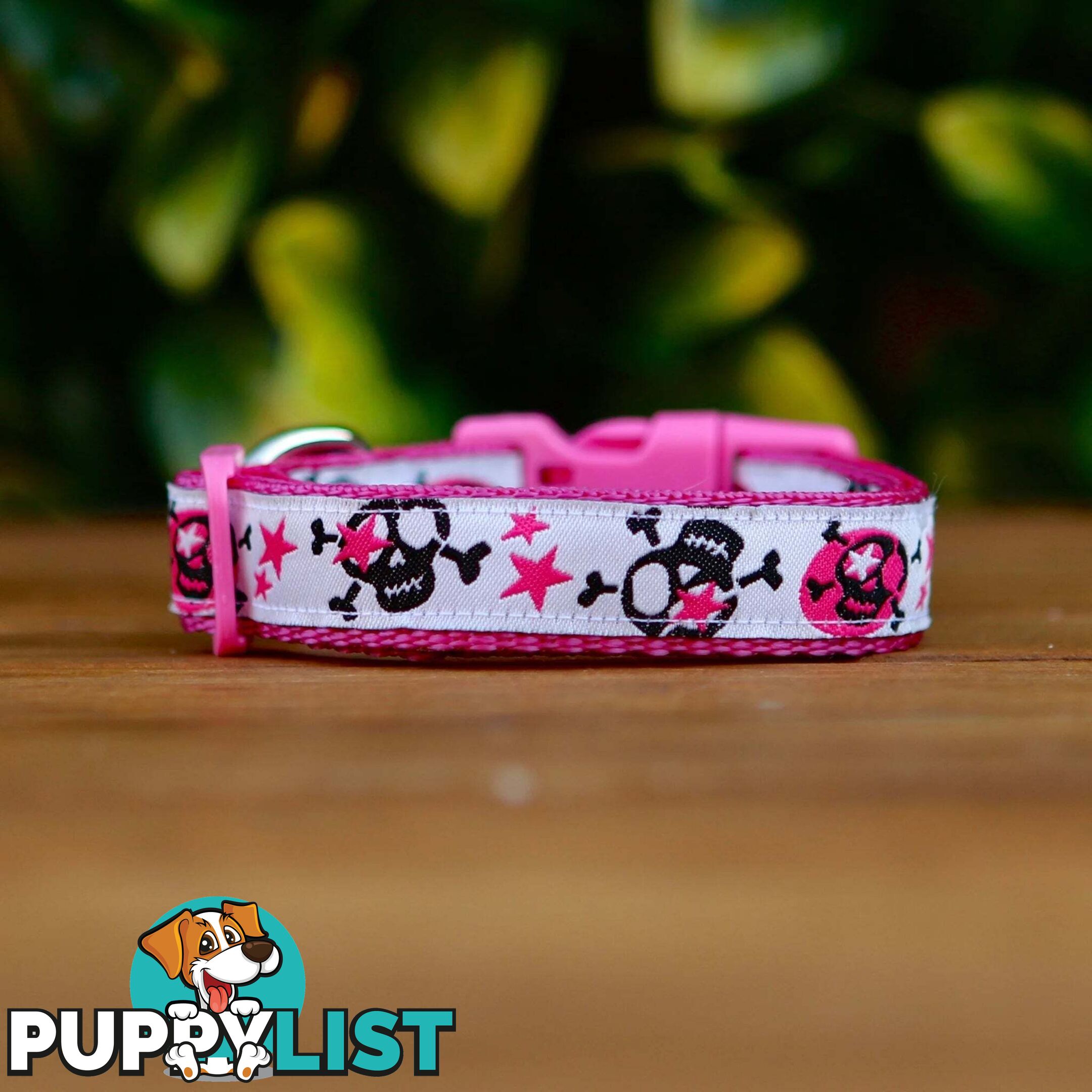 Skulls & Stars Dog Collar - Hand Made by The Bark Side - TBSSKUMEDBLU
