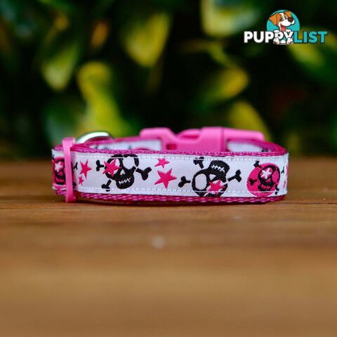 Skulls & Stars Dog Collar - Hand Made by The Bark Side - TBSSKUMEDBLU