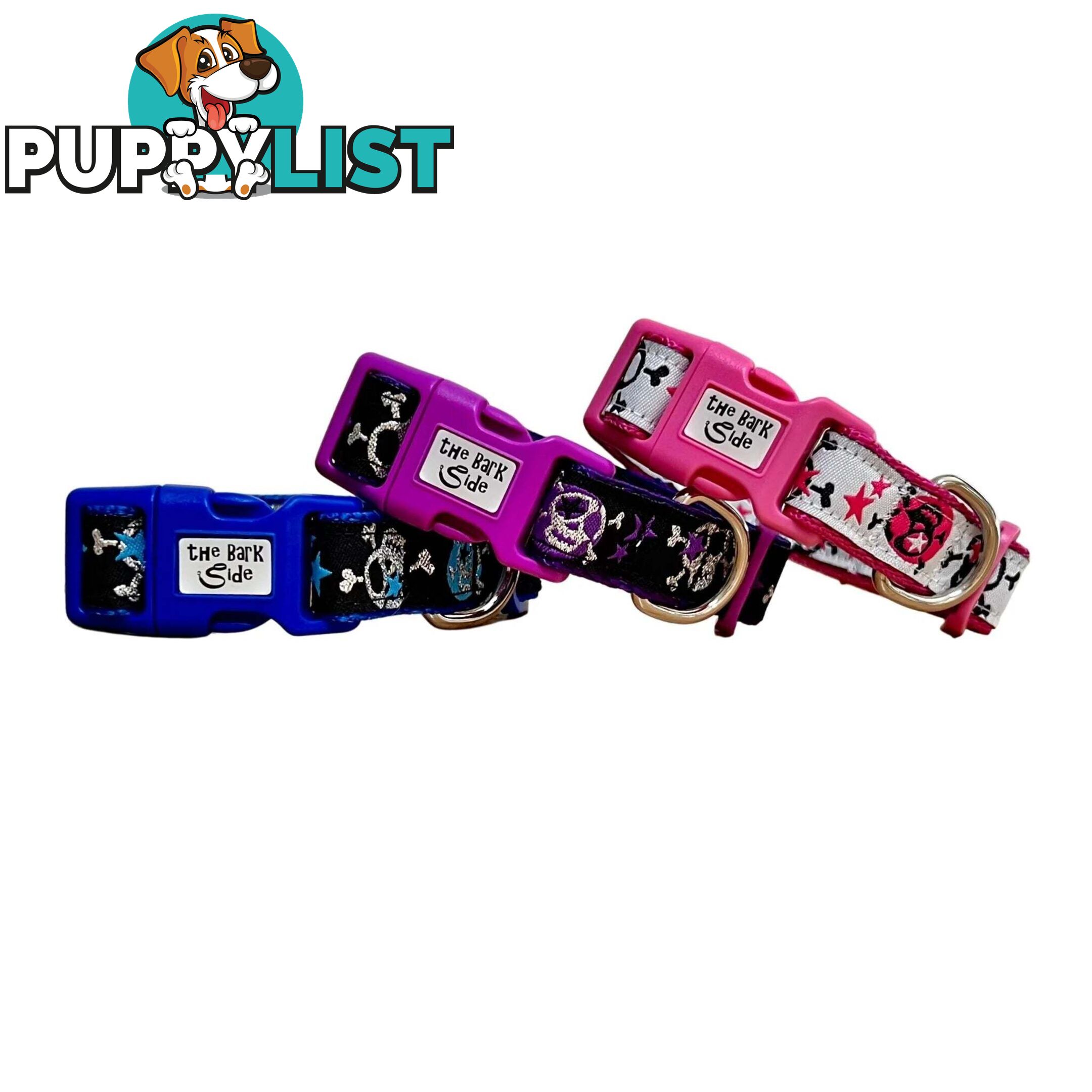 Skulls & Stars Dog Collar - Hand Made by The Bark Side - TBSSKUMEDBLU